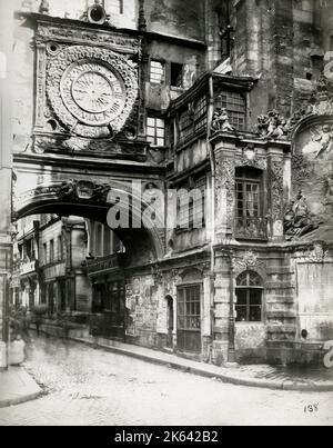 19th ° secolo vintage fotografia: Grande Orologio, Rouen Francia, Grand Horloge. Foto Stock