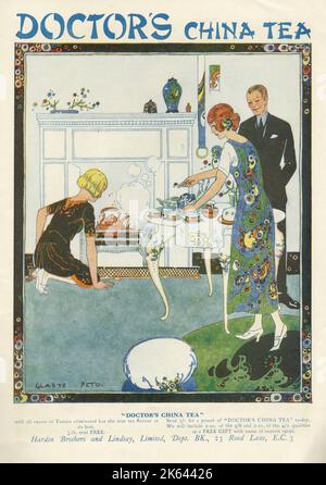 Pubblicità per Doctor's China Tea di Gladys Peto, fatta nel suo caratteristico stile decorativo. Foto Stock