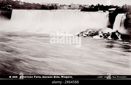 Fotografia d'annata del XIX secolo: Caduta americana dal lato canadese, Niagara. Isaiah Taber studio. Foto Stock