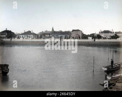 Tsukiji, Giappone di Tokyo, circa 1880's ora sede del mercato del pesce più famoso di Tokyo. Vintage fine 19th ° secolo fotografia Foto Stock