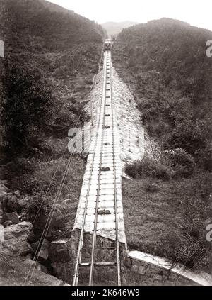 Il peak tram, ferrovia funicolare, Hong Kong, c.1890's Foto Stock