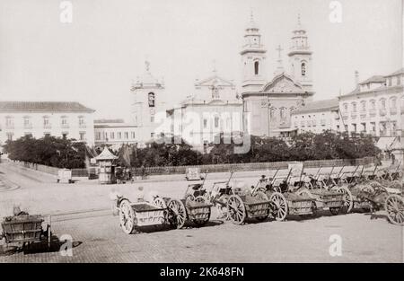 Xv Novembre Square, Rio de Janeiro, Brasile c.1890 l'immagine mostra carri in piazza che si trova nel cuore del quartiere storico della citta'. Foto Stock