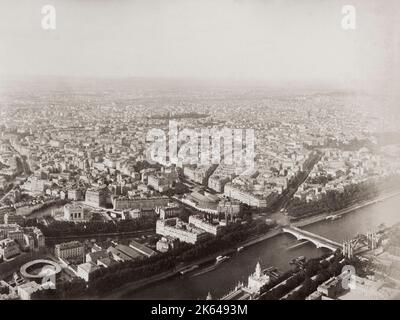 Fotografia d'epoca del XIX secolo: Vista eyriel del centro di Parigi, Francia. Foto Stock