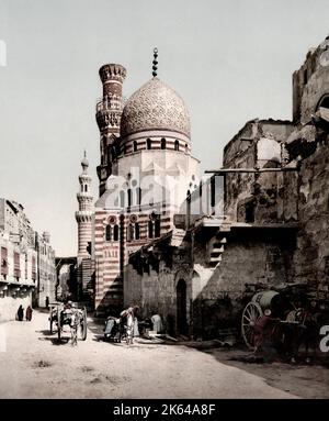 C.1890's Photochrome Egitto Il Cairo - moschea in strada sulla strada per la Cittadella Foto Stock