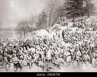 Festa in slittino, scena di neve, foto-composito, Canada, studio Notman del 1880. Foto Stock