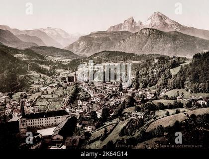 Vintage 19 ° secolo / 1900 Fotografia: Berchtesgaden, un comune nel distretto di Berchtesgadener Land, Baviera, nel sud-est della Germania, vicino al confine con l'Austria. Foto Stock