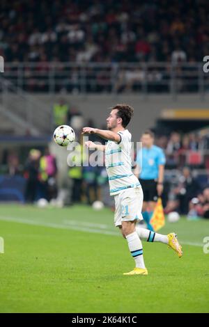 Milano, Italia. 11th Ott 2022. Ben Chilwell del Chelsea FC durante la UEFA Champions League Group e, partita di calcio tra AC Milan e Chelsea FC, il 11 ottobre 2022, allo stadio San Siro di Milano. Photo Nderim Kaceli Credit: Independent Photo Agency/Alamy Live News Foto Stock