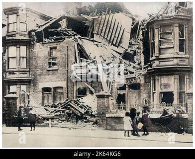 Danni ad Hartlepool a seguito dei bombardamenti costieri della Marina tedesca durante la prima guerra mondiale. Foto Stock