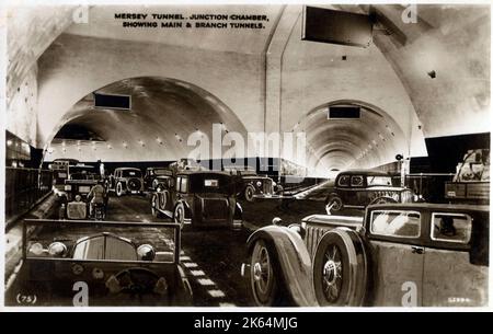 Liverpool, Merseyside - Queensway (Birkenhead) Mersey Tunnel - rappresentazione artistica della "Junction Chamber" del tunnel al momento dell'apertura, che mostra i tunnel principali e secondari. Foto Stock