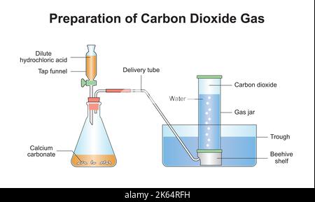 Progettazione scientifica della preparazione di gas di diossine al carbonio. Simboli colorati. Illustrazione vettoriale. Illustrazione Vettoriale