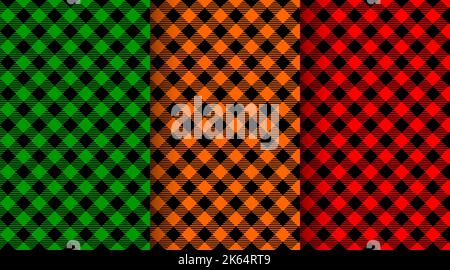 Set di motivi diagonali senza cuciture in gingham. Natale a base di bufalo, Halloween o sfondo giorno del Ringraziamento, texture lumberjack a scacchi. Tessuto disegno geometrico per camicia, coperta, cappotto, tovaglia Illustrazione Vettoriale