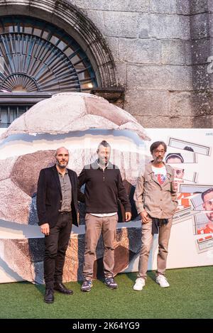 santiago, spagna, 29 settembre 2022, fotocall con tito asorey, nacho carretero y jose faro al primo gioco, recytes Foto Stock