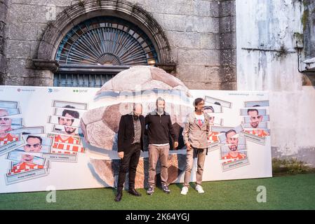 santiago, spagna, 29 settembre 2022, fotocall con tito asorey, nacho carretero y jose faro al primo gioco, recytes Foto Stock