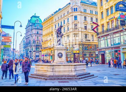 VIENNA, AUSTRIA - 17 FEBBRAIO 2019: Leopold Fountain in via Graben, il 17 febbraio a Vienna, Austria Foto Stock