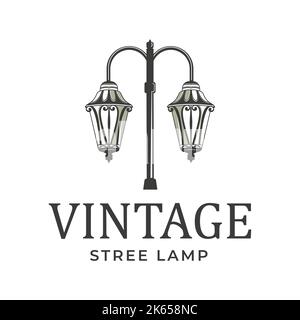 Lantern Classic Street Light Vintage Logo Design simbolo vettoriale disegno illustrativo Illustrazione Vettoriale