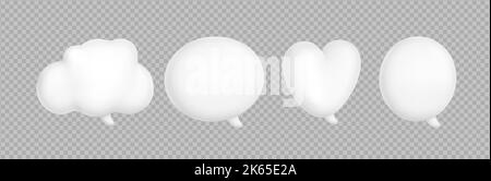 3d rendering di bolle vocali, nuvola, cuore, forma rotonda e ovale isolate caselle di messaggio vuoto, comunicazione e palloncini di pensiero. Dialogare e parlare gli elementi della cornice, illustrazione in stile cartoon plastico Illustrazione Vettoriale