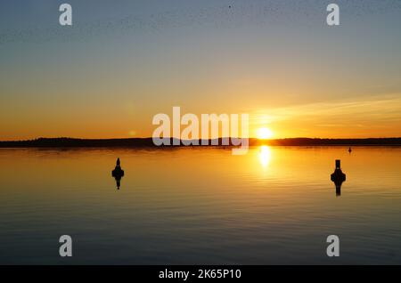 Tramonto al Mithower See a Mirow. Foto Stock