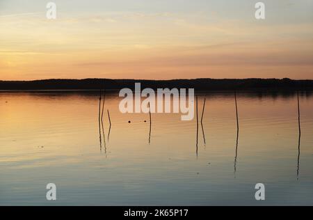 Tramonto al Mithower See a Mirow. Foto Stock