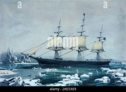 Nave Clipper 'giacca Rossa': Nel ghiaccio al largo di Cape Horn, sul suo passaggio dall'Australia, a Liverpool, agosto 1854. Disegnato da Charles Parson (1821-1910), un artista americano. Foto Stock