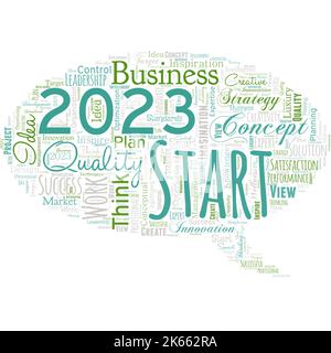 Nuvola di parole grandi sotto forma di finestra di dialogo con parole 2023 inizio. Ricordare gli eventi dello scorso anno azioni principali o buoni spettacoli. Impostazione dei tuoi obiettivi e. Illustrazione Vettoriale
