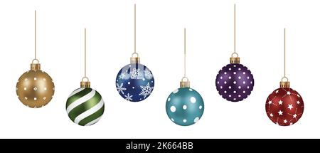 Realistic Christmas Ball Vector Illustration Set isolato su sfondo bianco. Illustrazione Vettoriale