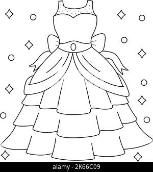 Abito da sposa pagina da colorare per bambini Illustrazione Vettoriale