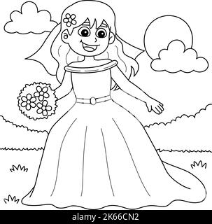 Wedding Bride Coloring Page per bambini Illustrazione Vettoriale