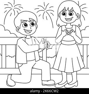 Proposta di matrimonio colorazione pagina per bambini Illustrazione Vettoriale