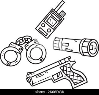 Poliziotto ufficiale attrezzatura isolato colorazione pagina Illustrazione Vettoriale