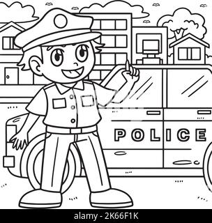 Pagina da colorare di poliziotto per i bambini Illustrazione Vettoriale