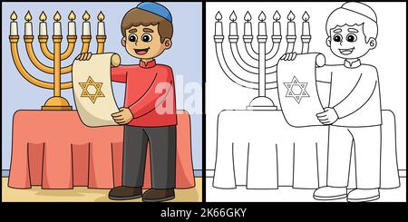 Hanukkah Ebraico con disegno di colorazione di scorrimento Illustrazione Vettoriale