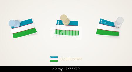 Bandiera dell'Uzbekistan in forme diverse con angoli attorcigliati. Vista dall'alto dei puntini vettoriali. Allarme impostato. Illustrazione Vettoriale