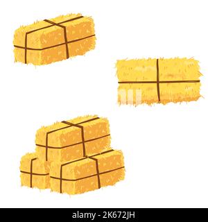 haycock agricolo in cartoon stile piatto, fieno rurale laminato stack, fieno secco fattoria camino. Illustrazione vettoriale di paglia di foraggio. Illustrazione Vettoriale