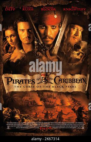 KEIRA KNIGHTLEY, Orlando Bloom, Johnny Depp, GEOFFREY RUSH, pirati dei Caraibi: La maledizione della perla nera, 2003 Foto Stock