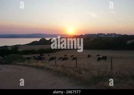 Tramonto su Exmouth, dalle scogliera vicine Foto Stock