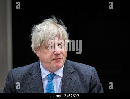Boris Johnson MP, primo ministro britannico uscente durante il discorso di addio, primo piano, politico del Partito conservatore, Downing Street, Regno Unito Foto Stock