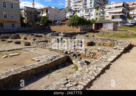 Rovine di un'ex sinagoga - Basilica, resti archeologici, Saranda, Repubblica di Albania Foto Stock