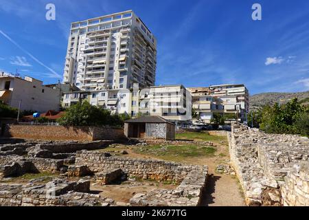 Rovine di un'ex sinagoga - Basilica, resti archeologici, Saranda, Repubblica di Albania Foto Stock