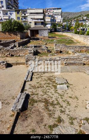 Rovine di un'ex sinagoga - Basilica, resti archeologici, Saranda, Repubblica di Albania Foto Stock