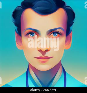 Primo piano ritratto digitale di un medico. Illustrazione digitale. Foto Stock