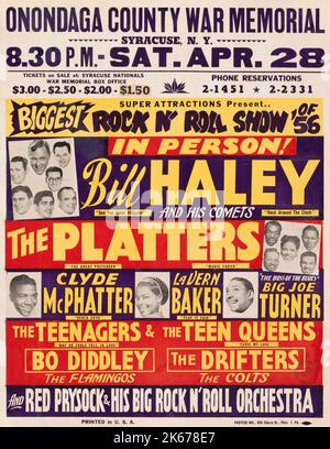 Bill Haley & His Comete, The Platters, Bo Diddley, The Drifters 1956, Poster da concerto Jumbo "più grande spettacolo rock 'n' roll" - Onondaga County War Memorial, Syracuse, New York Foto Stock