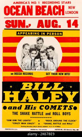 Bill Haley e le sue comete Summer 1955 Concert Poster con "Rock Around the Clock" - Ocean Beach, New London Foto Stock