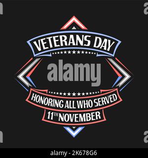 Vector frame per Veterans Day con spazio vuoto per le congratulazioni, rombo tag con illustrazione di rosso e blu festive nastri, stella decorativa Illustrazione Vettoriale