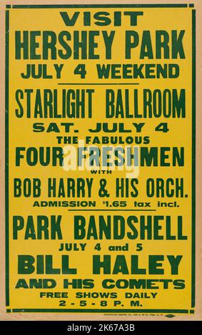 Bill Haley & His Comete, Four Freshmen 1959 Hershey, PA Concert Poster for Hershey Park. Foto Stock