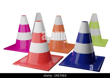 Set di coni stradali per lavori stradali in corso su sfondo bianco. 3d  concetto di rappresentazione del cono di avviso di manutenzione o  attenzione Foto stock - Alamy