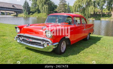 FRANKENMUTH, MI/USA - 5 SETTEMBRE 2014: Un'auto Chevrolet Bel Air 1955, Frankenmuth Auto Fest, Heritage Park. Foto Stock