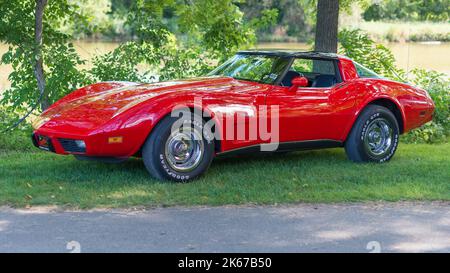 FRANKENMUTH, MI/USA - 6 SETTEMBRE 2014: Una macchina Chevrolet Corvette 1978, Frankenmuth Auto Fest, Heritage Park. Foto Stock