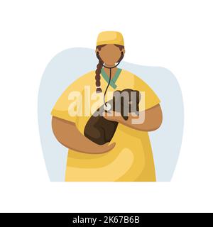 Illustrazione vettoriale di un veterinario in una divisa medica con un cane in braccio. Professione. Stile piatto Illustrazione Vettoriale