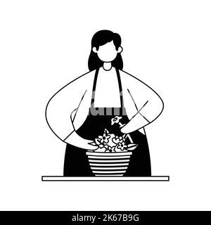 Illustrazione vettoriale di un fioraio che costituisce un bouquet. Professione. Line art Illustrazione Vettoriale