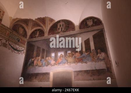 Una foto del vero dipinto 'l'ultima cena' scattato nella chiesa di Santa Maria delle grazie, Milano Foto Stock